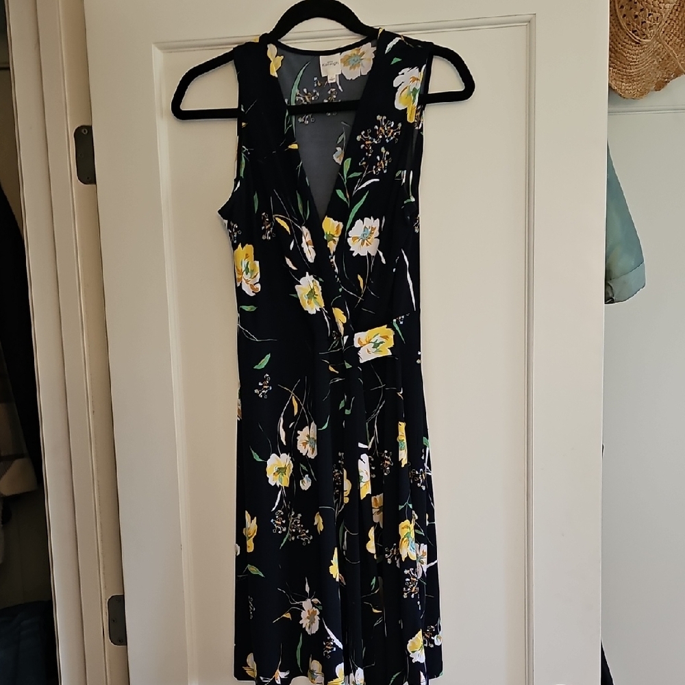 Kaileigh Black and Yellow Floral Midi Dress